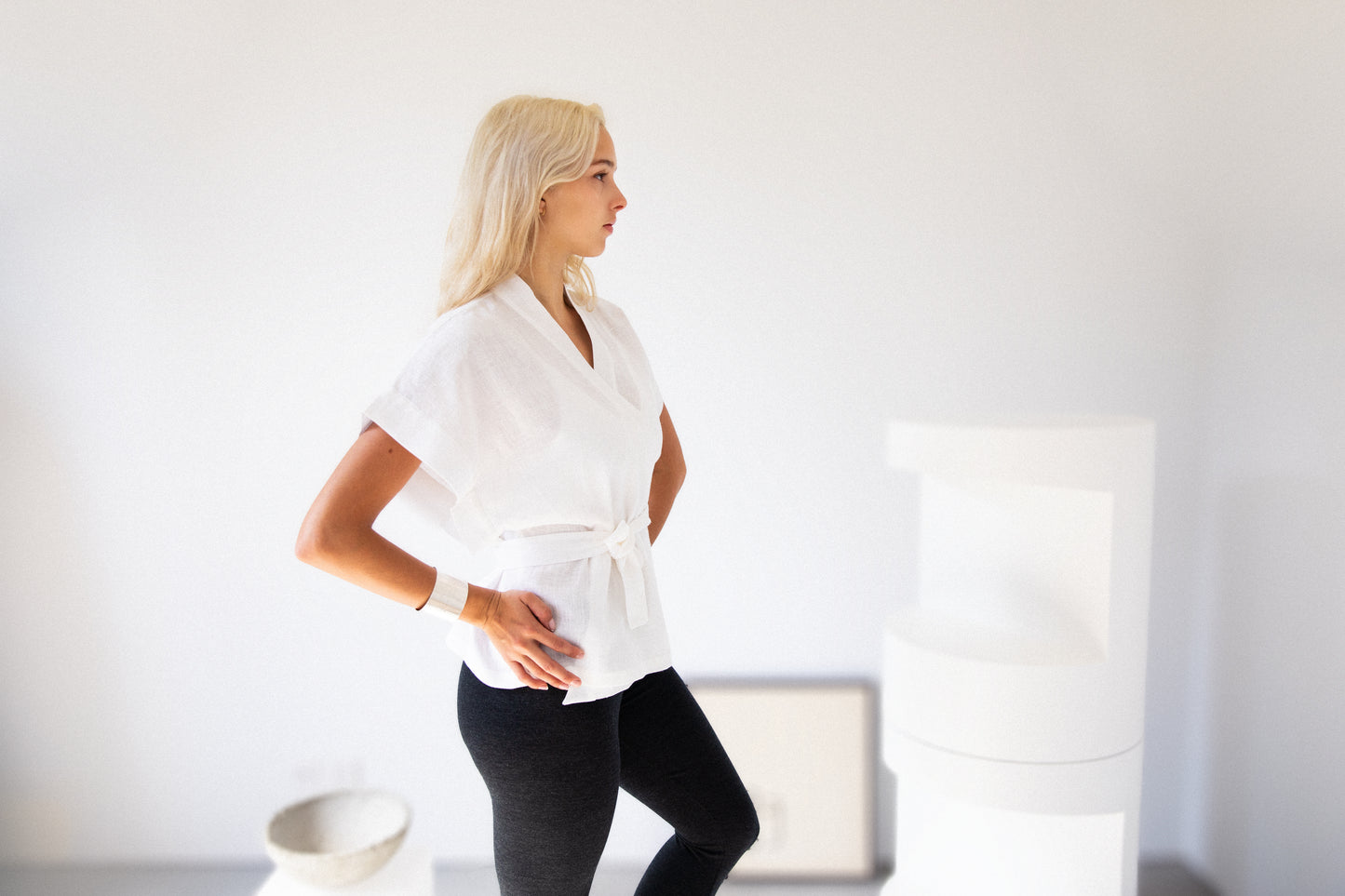 Eiko Kimono Wrap Top in White Linen