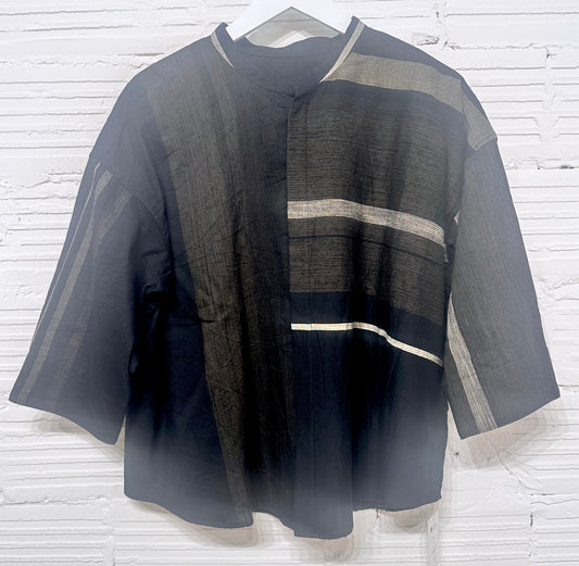 Flat Thin Collar Button Up, Organic Cotton Tamaki Niime