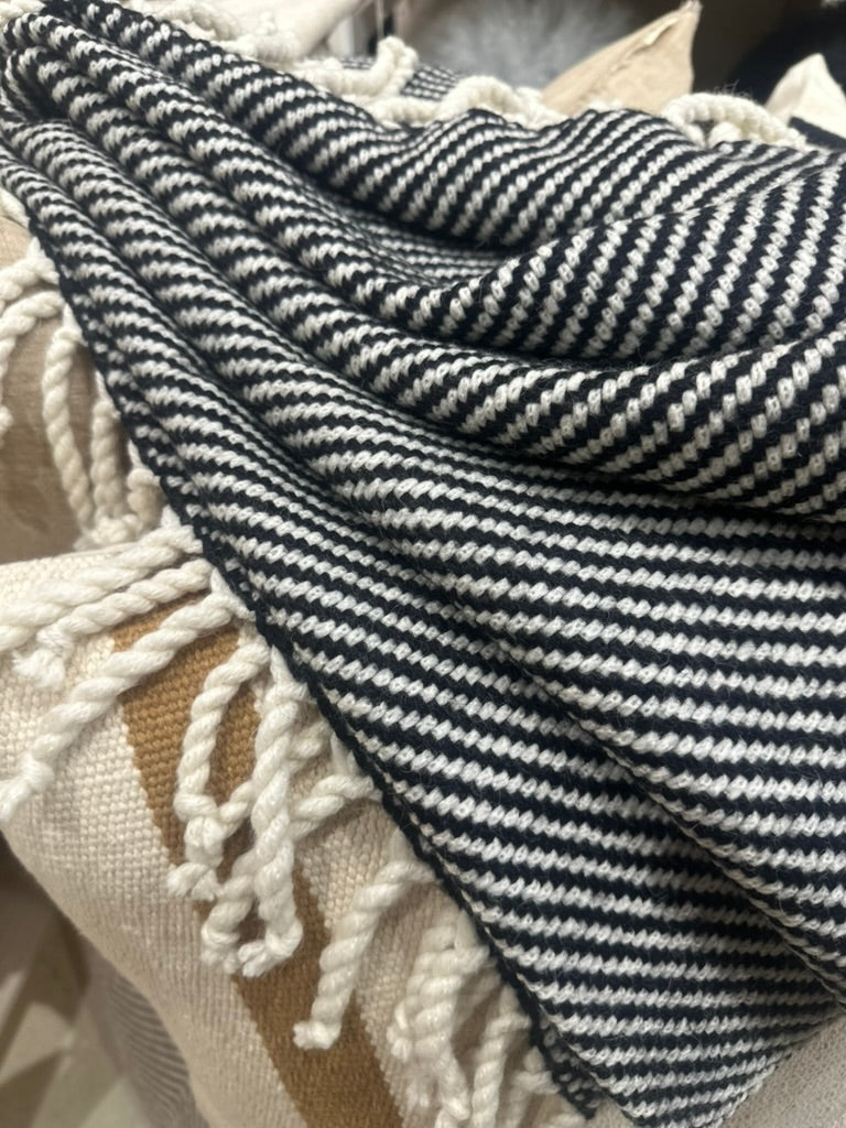 Luxe Black and Ecru Stripe Alpaca Throw