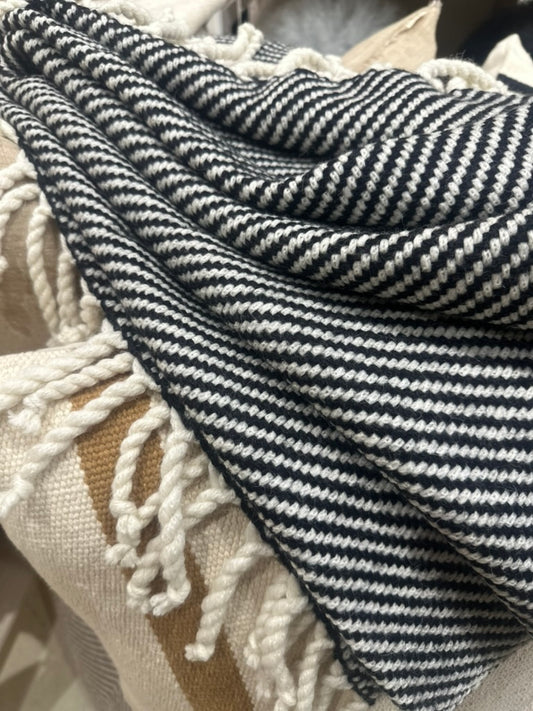 Luxe Black and Ecru Stripe Alpaca Throw