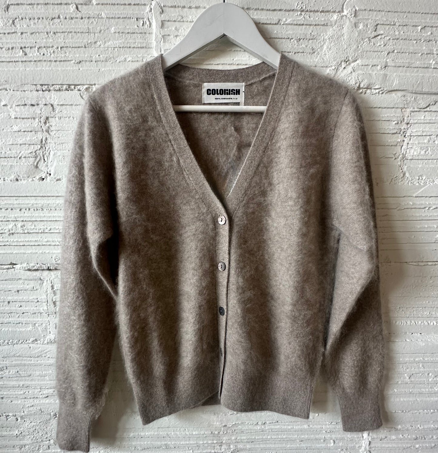 Brushed Vienna Cashmere Button Front Cardi in Truffle