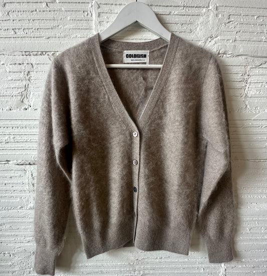 Brushed Vienna Cashmere Button Front Cardi in Truffle