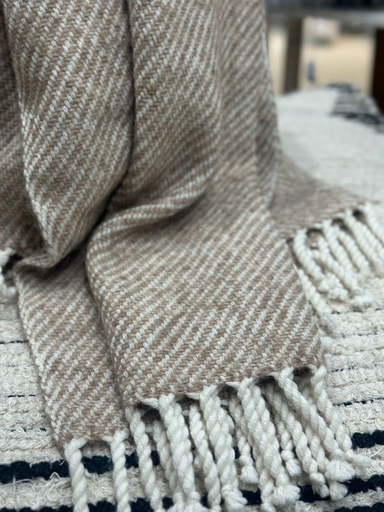 Luxe Camel Ecru Stripe Alpaca Throw