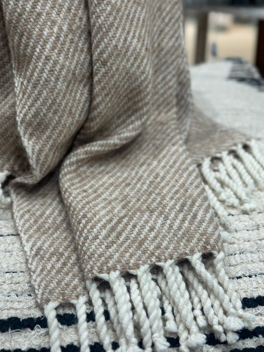 Luxe Camel Ecru Stripe Alpaca Throw