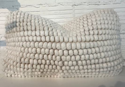 Handmade Ivory Nubby Throw Lumbar Pillow Cover with Insert