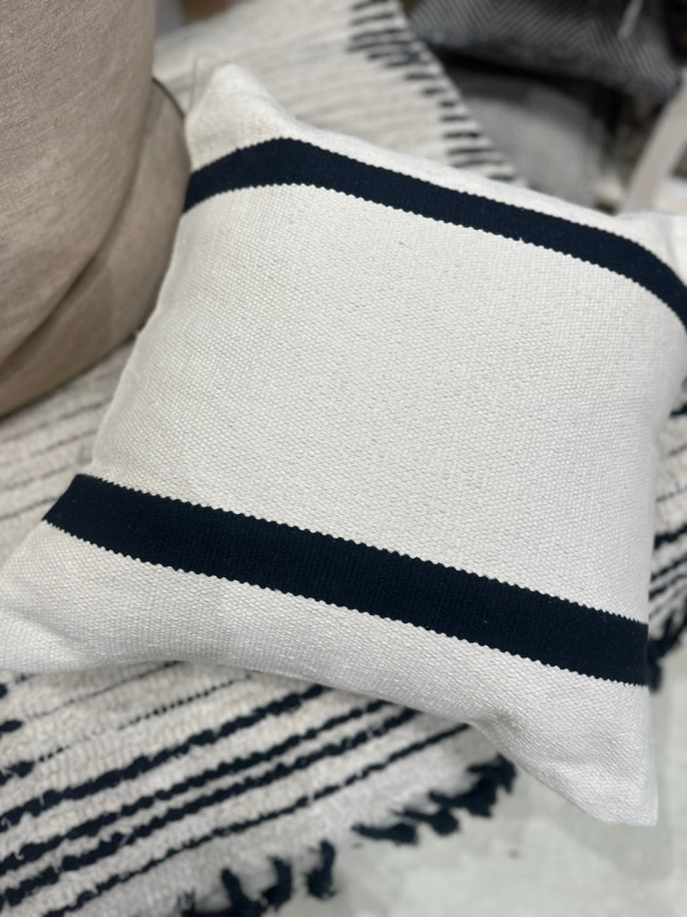 Anema Striped Kilim Pillow Cover with Black Stripe and Down Insert