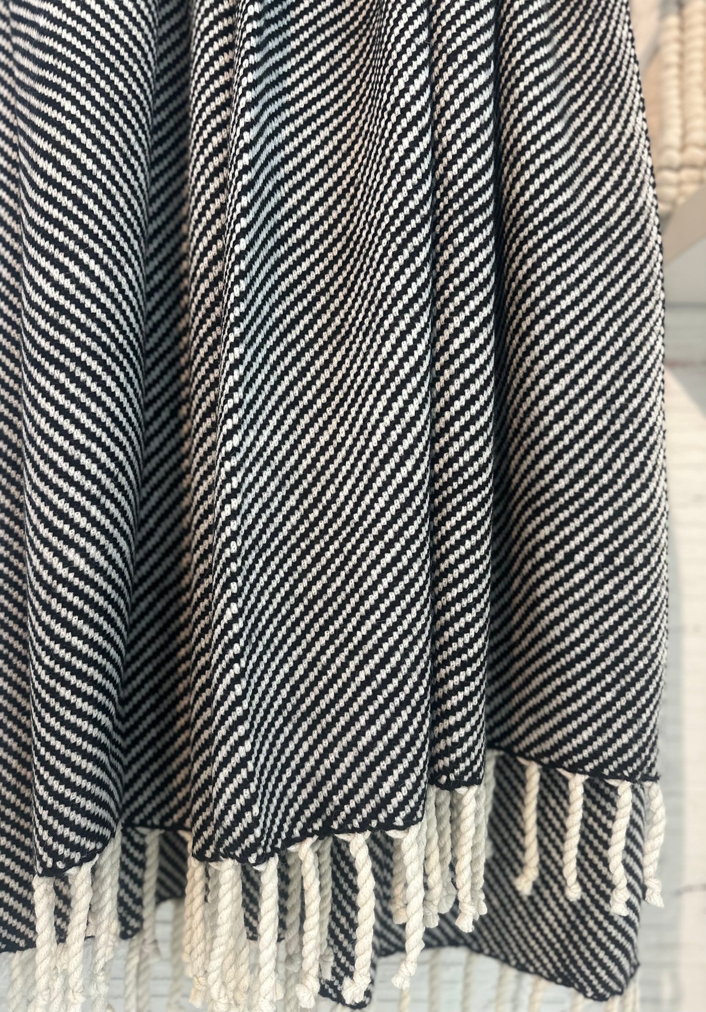 Luxe Black and Ecru Stripe Alpaca Throw
