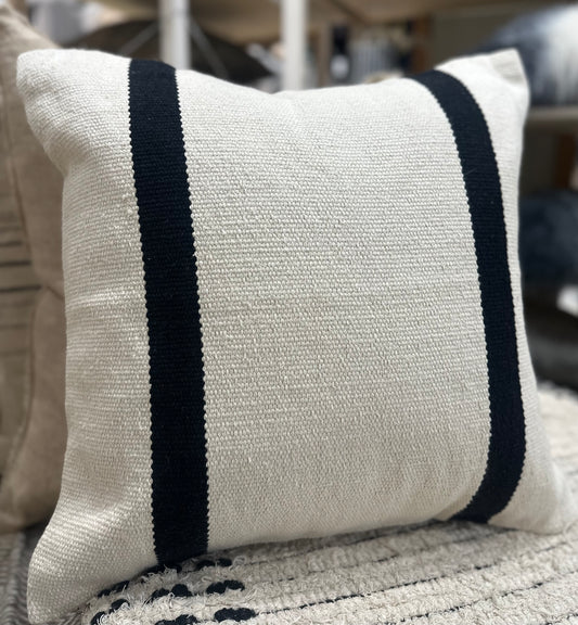 Anema Striped Kilim Pillow Cover with Black Stripe and Down Insert