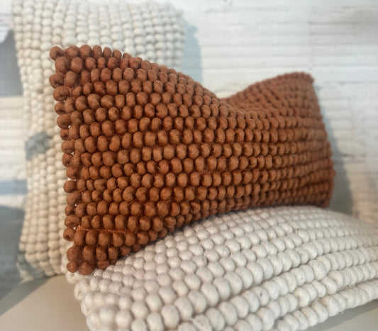 Handmade Rust Wool Lumbar Pillow | 12x20 Textured Cushion : With pillow insert