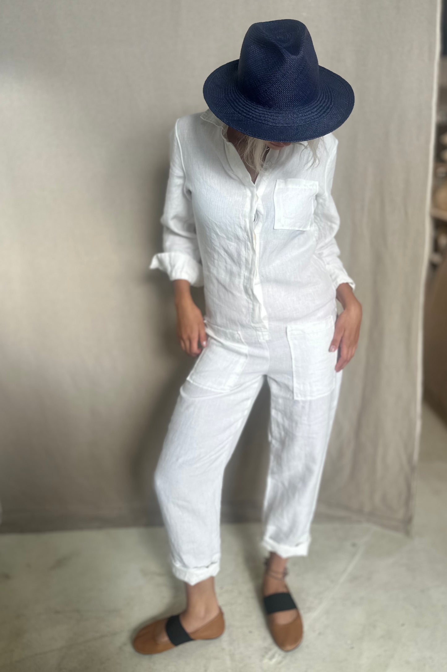 Isabelle Linen Jumpsuit: Milk / Small