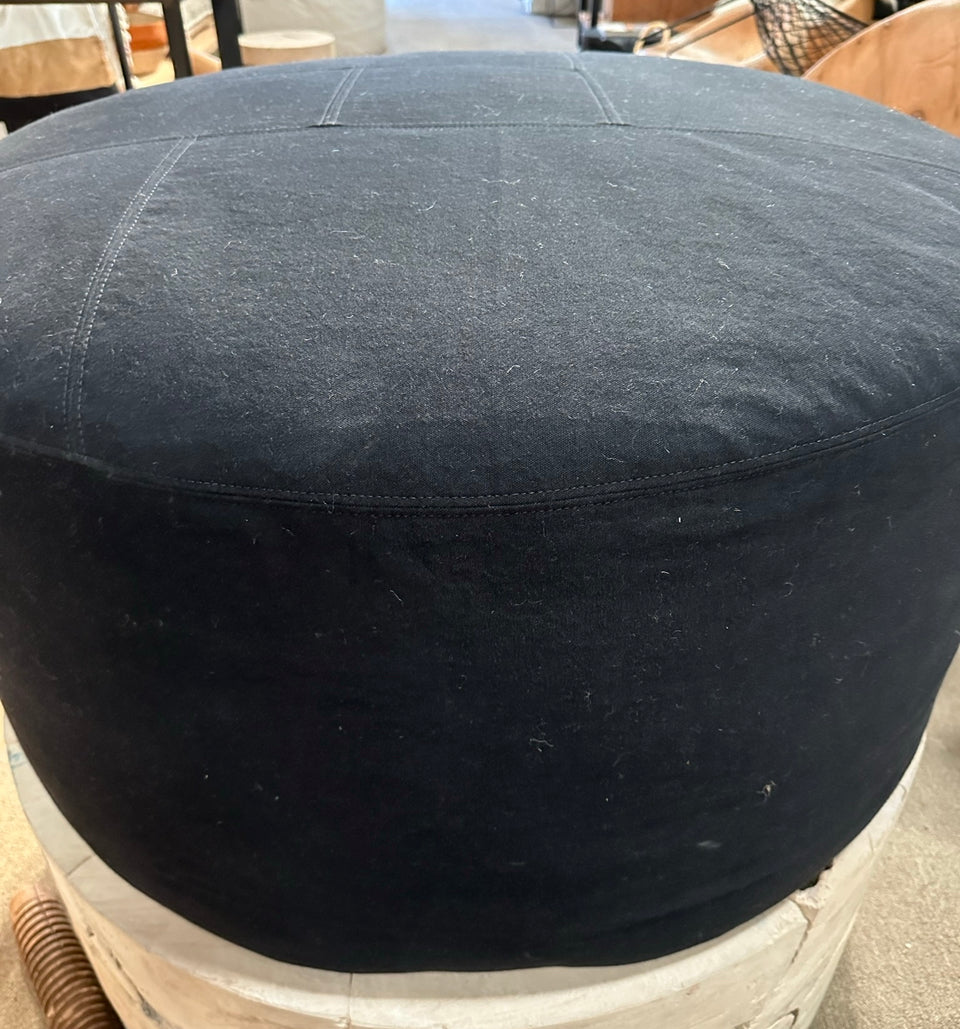 Slipcover Circular Ottoman in Cotton Canvas