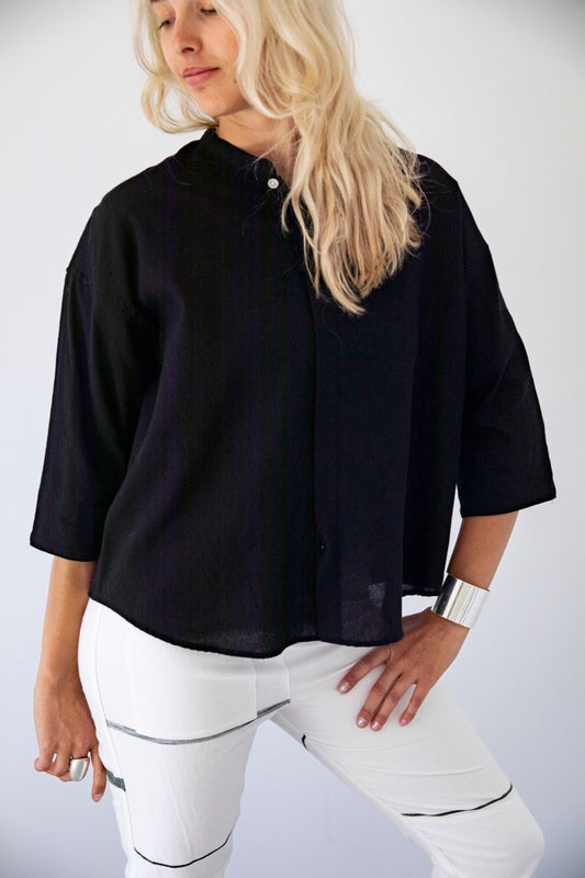 Flat Thin Collar Button Up, Organic Cotton Tamaki Niime
