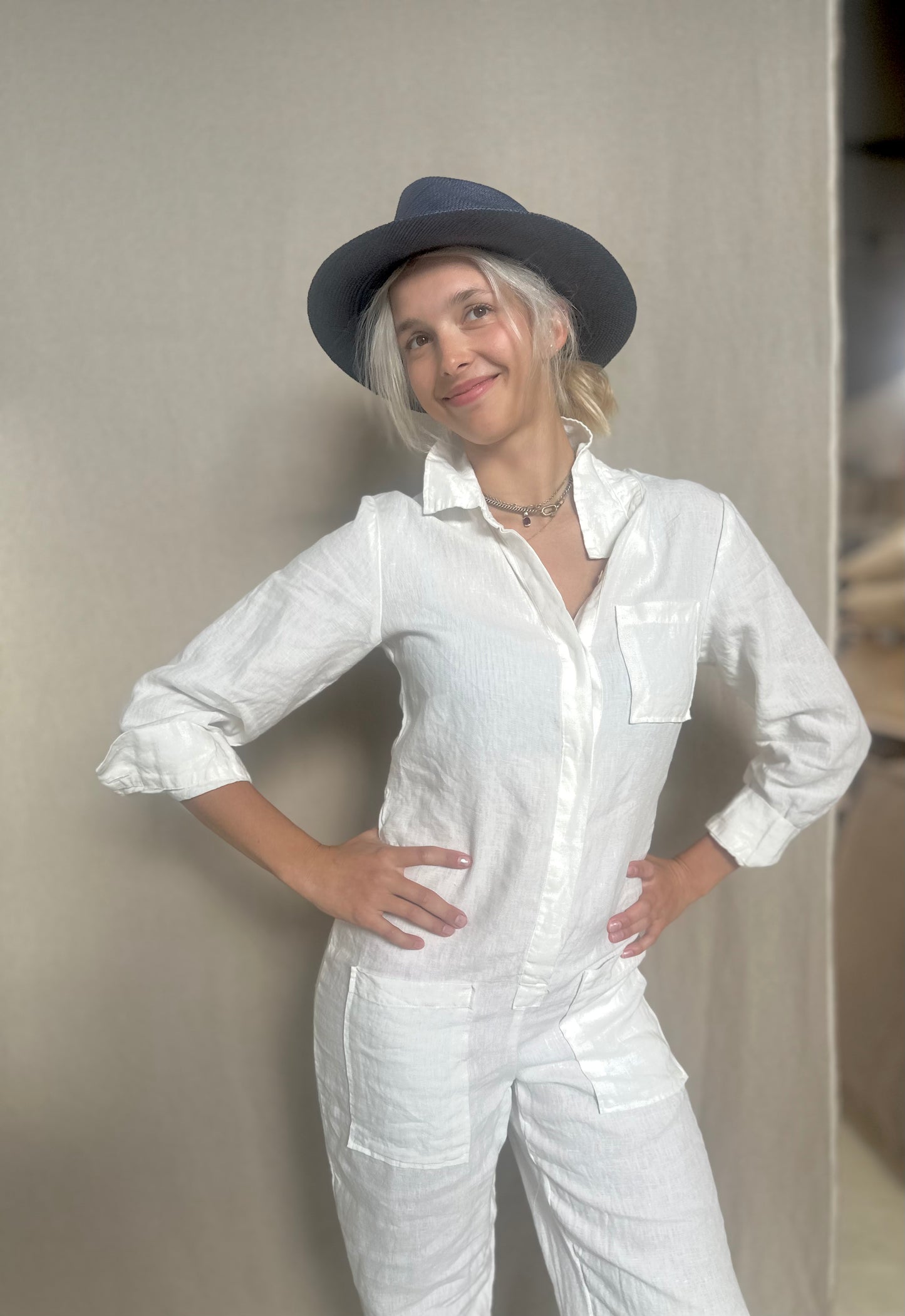 Isabelle Linen Jumpsuit: Milk / Small