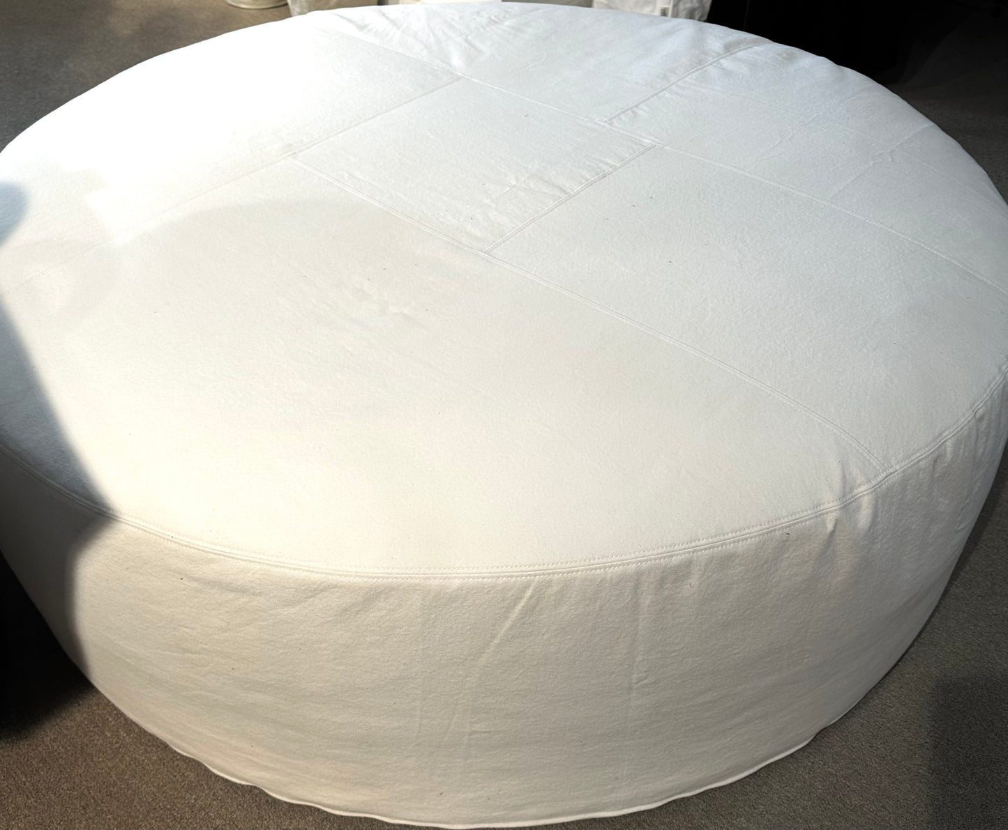 Cotton Canvas Cream Circular Ottoman