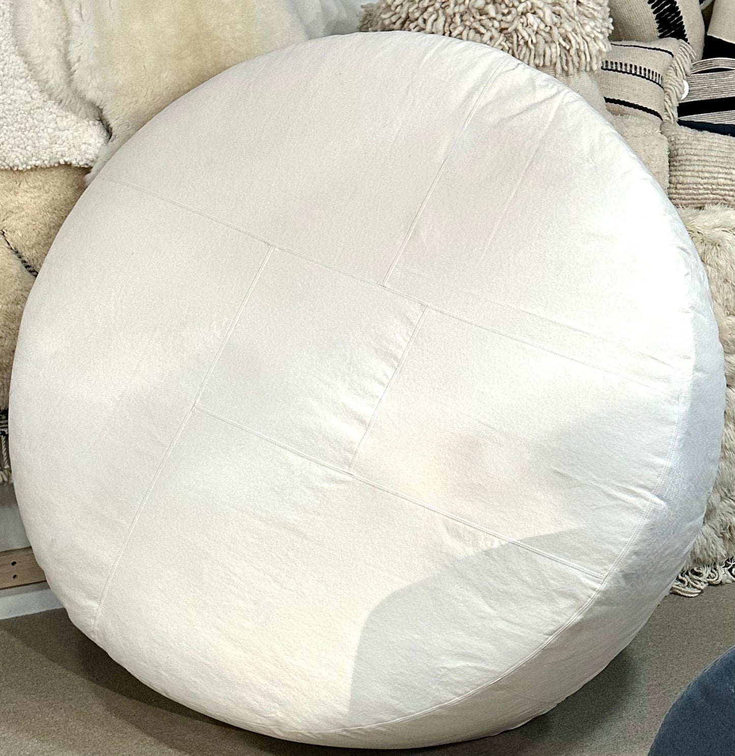 Cotton Canvas Cream Circular Ottoman