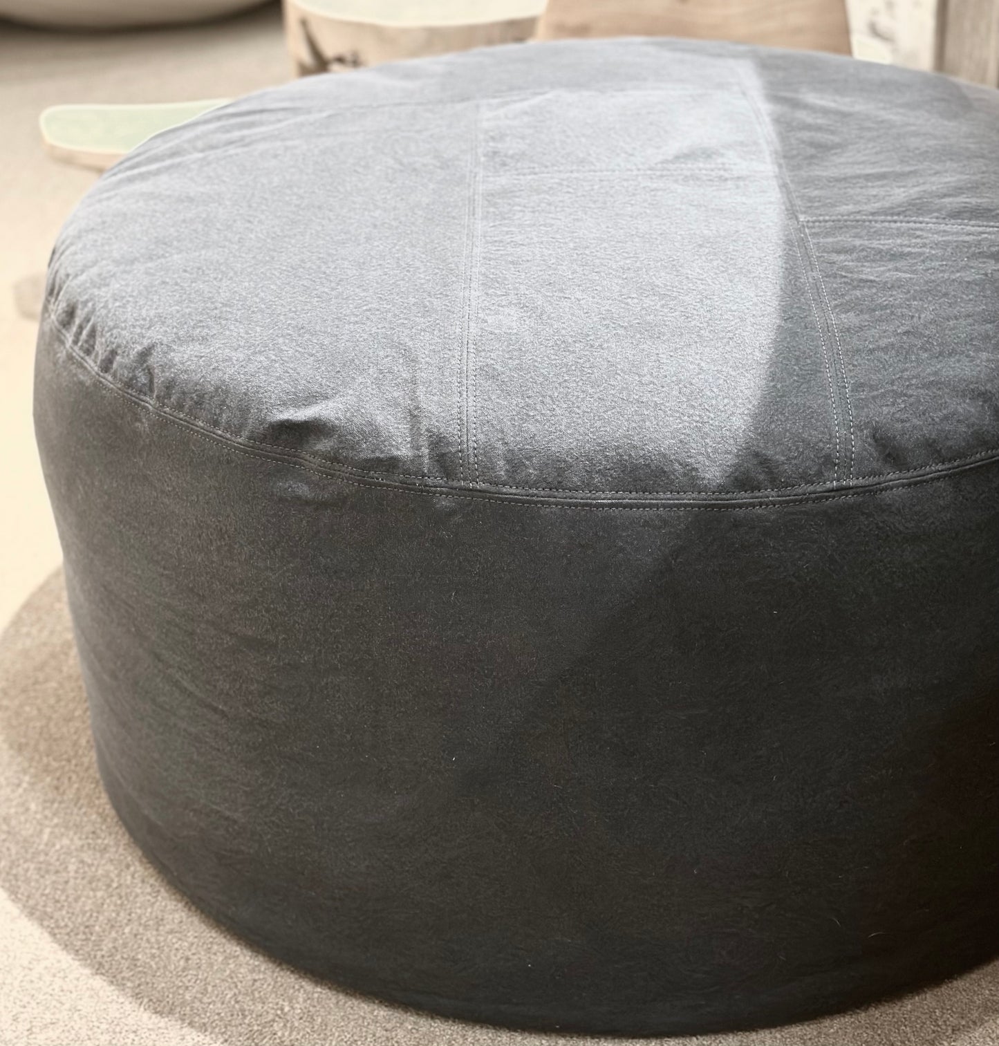 Slipcover Circular Ottoman in Cotton Canvas