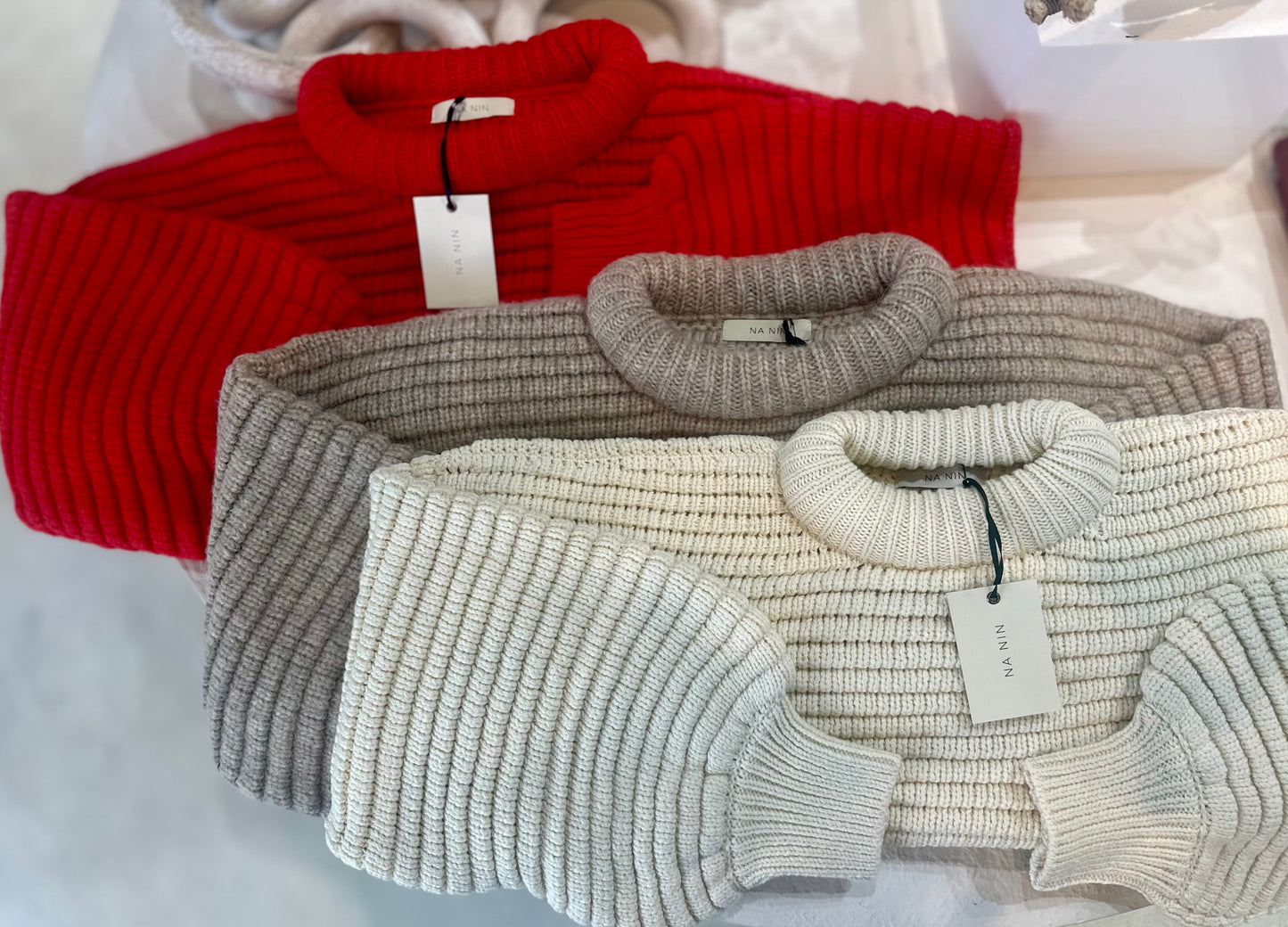 Na Nin - Romy Knitted Alpaca Balloon Sleeve Sweater: Oat / O/S