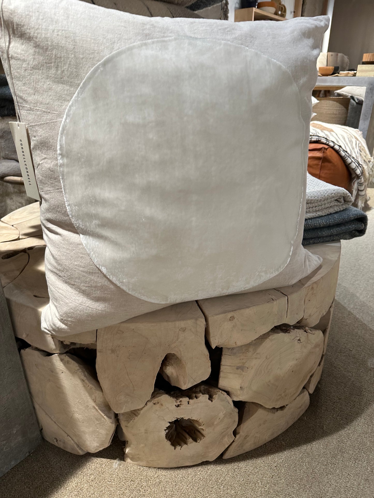 velvet circle pillow by daphne correll