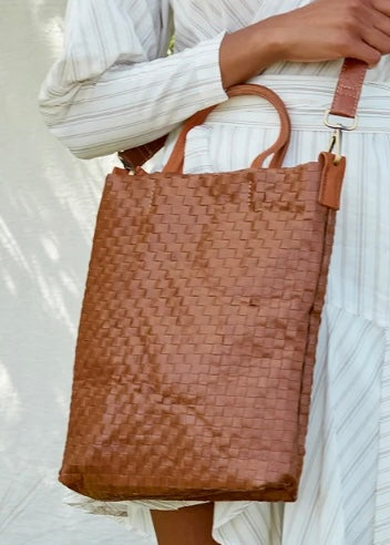 Otti Woven Crossbody Tote in Leather Waxed Paper