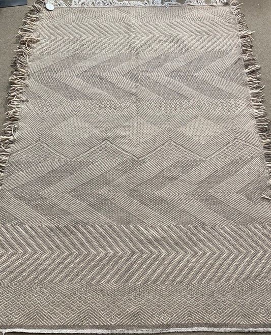 4'8"x7'1" Amazigh Banded Taupe Pattern Wool Carpet