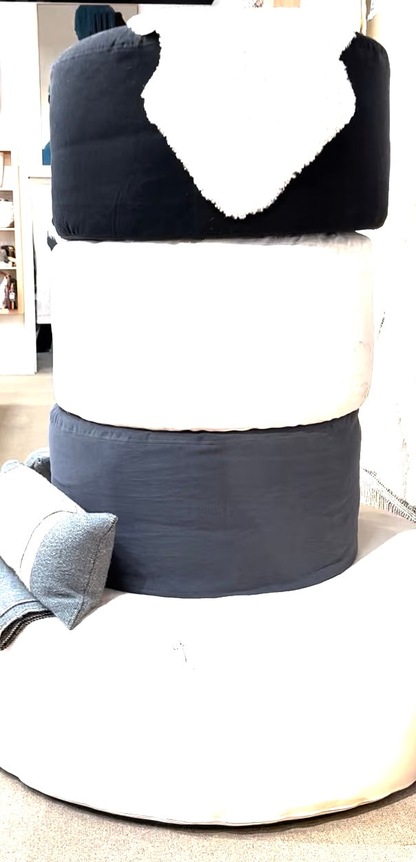 Slipcover Circular Ottoman in Cotton Canvas