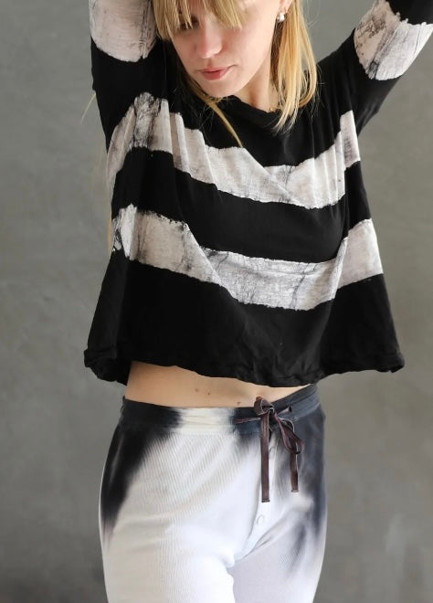 V Trap Top Flare Long Sleeve, Stripes Black White