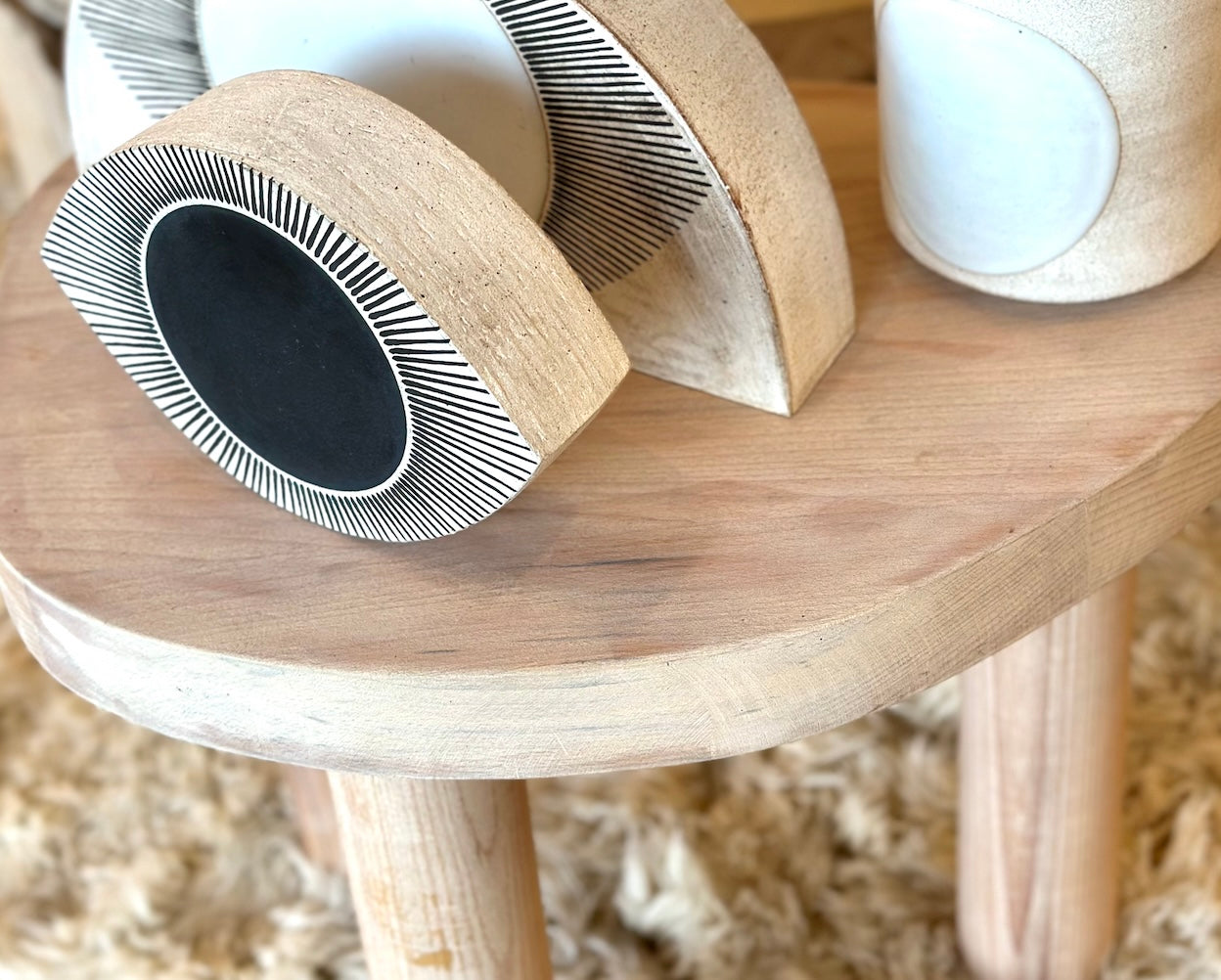 3 legged modern beechwood side table