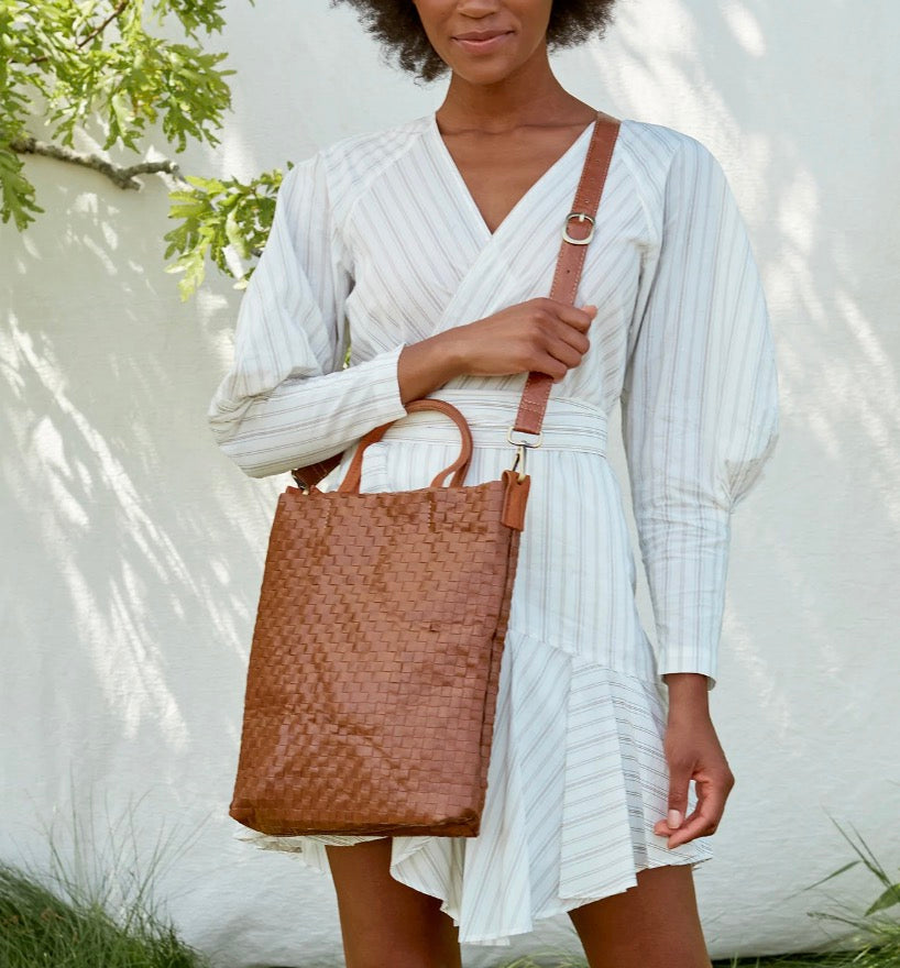 Otti Woven Crossbody Tote in Leather Waxed Paper