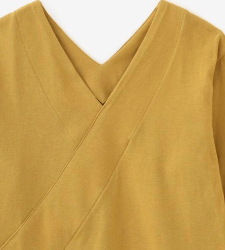 V-Neck Long Sleeve Mustard Cotton Top