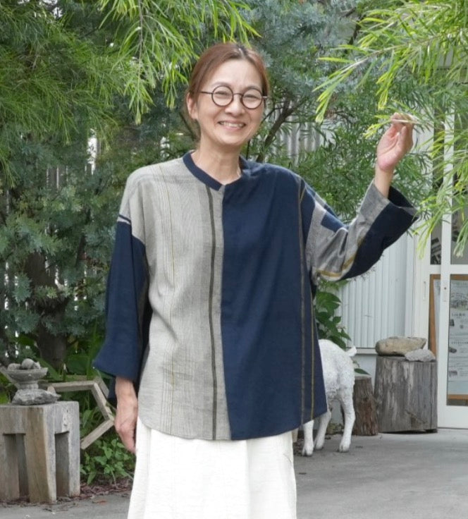 Flat Thin Collar Button Up, Organic Cotton Tamaki Niime