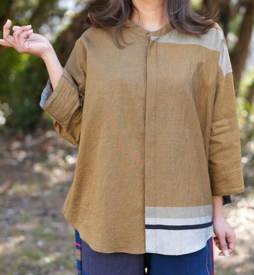 Flat Thin Collar Button Up, Organic Cotton Tamaki Niime