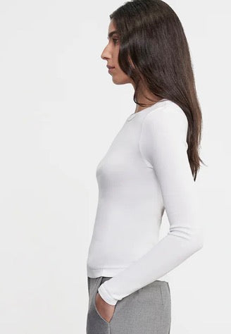 Enza Costa Supima White Cotton Long Sleeve Knit top