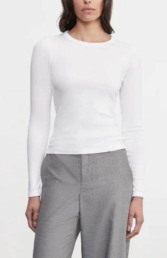 Enza Costa Supima White Cotton Long Sleeve Knit top