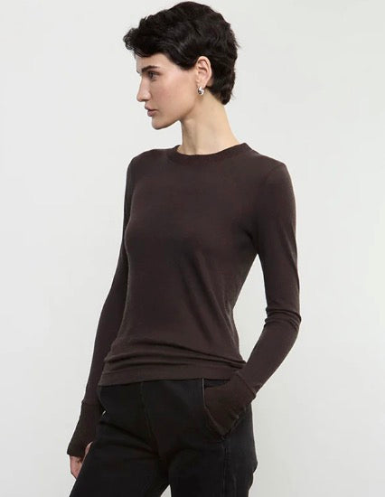 Enza Costa Crew Neck Cotton-Cashmere Easy Cuff Long Sleeve Knit