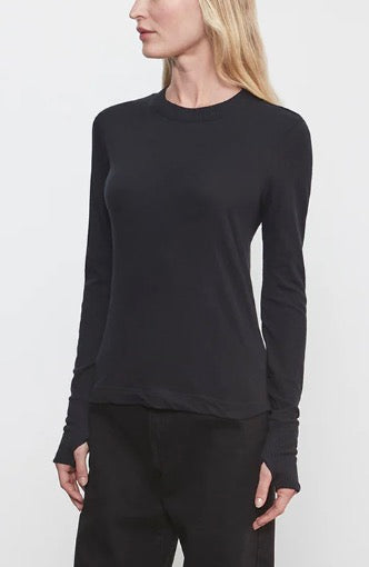 Enza Costa Crew Neck Cotton-Cashmere Easy Cuff Long Sleeve Knit