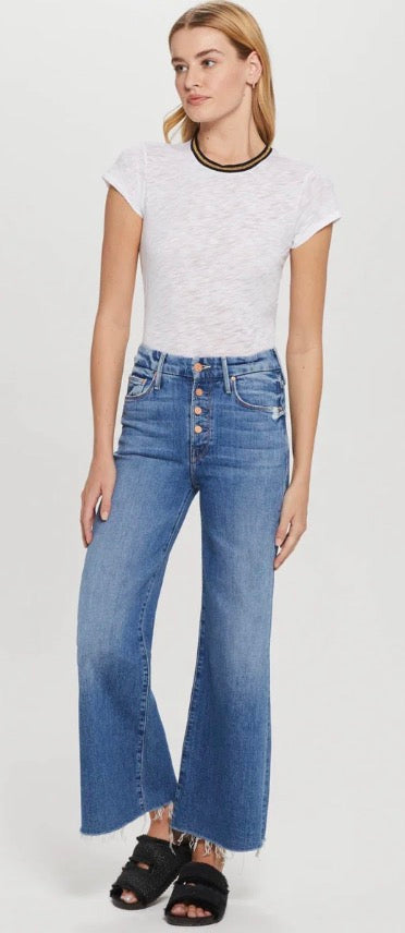 Goldie Lewinter Metallic Tipped Slub White Cotton Cap Sleeve Tee