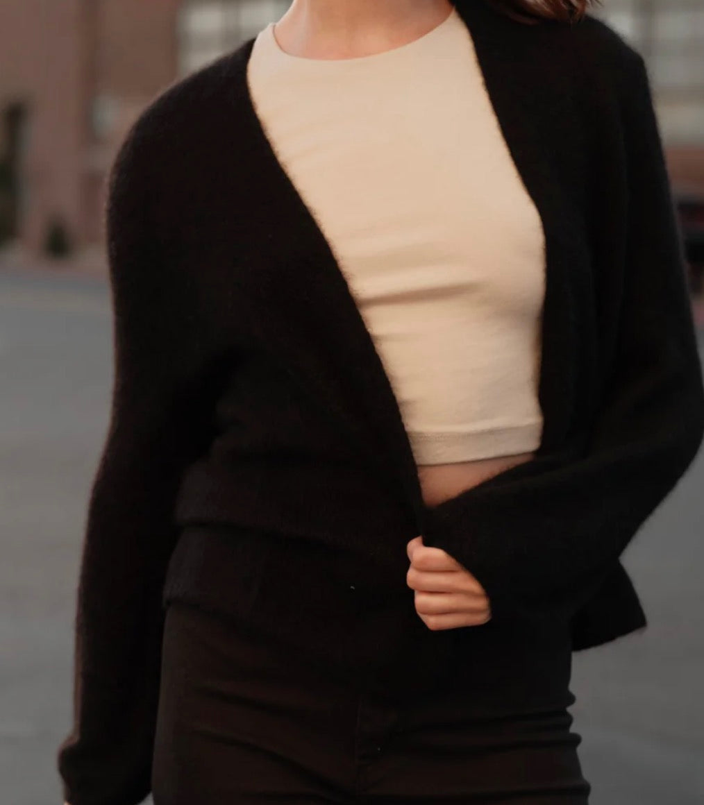 W Cashmere Juniper Balloon Sleeve Open Cardigan Cashmere and Silk Heaven