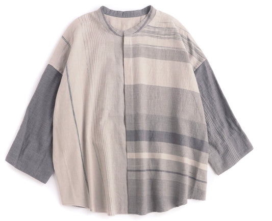Flat Thin Collar Button Up, Organic Cotton Tamaki Niime