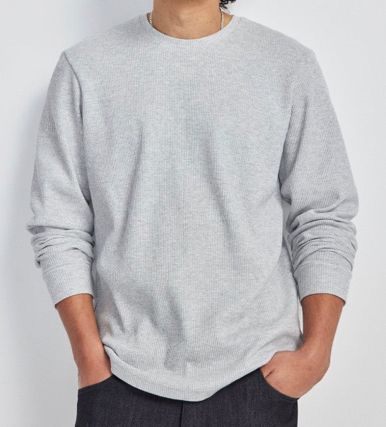 Brent Waffle Long Sleeve Mens Jersey Shirt in Grey Marle