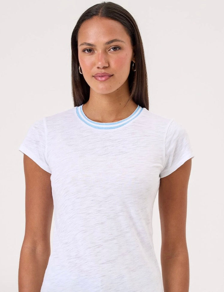 Goldie Lewinter Metallic Tipped Slub White Cotton Cap Sleeve Tee