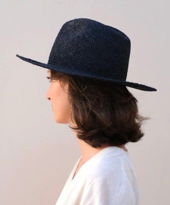 Boncia Jute Straw Deep Inky Black Idigo Hat made by Reinhard Plank
