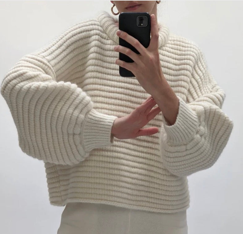 Na Nin - Romy Knitted Alpaca Balloon Sleeve Sweater: Oat / O/S