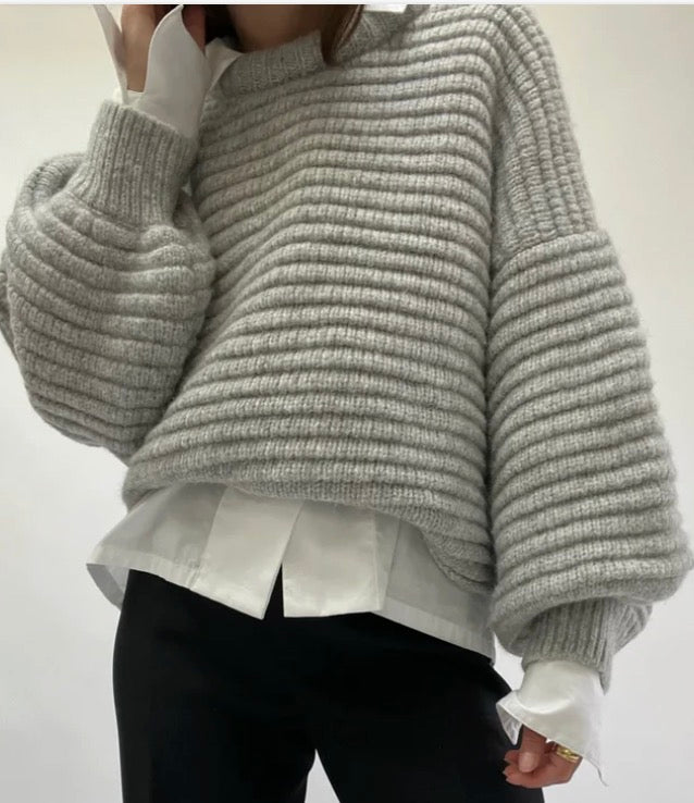 Na Nin - Romy Knitted Alpaca Balloon Sleeve Sweater: Oat / O/S