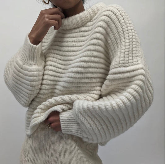 Na Nin - Romy Knitted Alpaca Balloon Sleeve Sweater: Oat / O/S