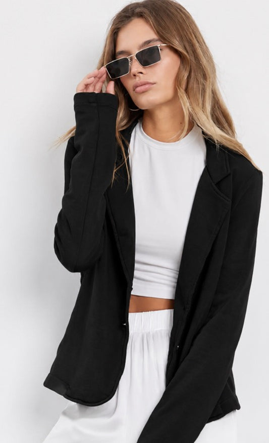 Washed Black Cally Comfort Terry Stretch Cotton Blazer