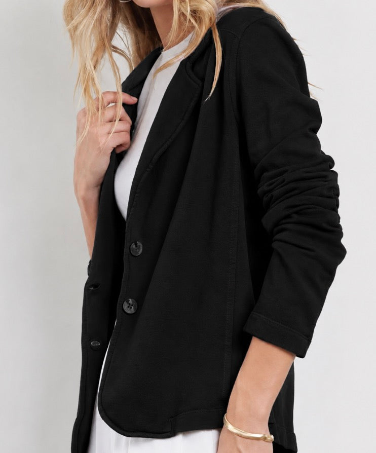Washed Black Cally Comfort Terry Stretch Cotton Blazer