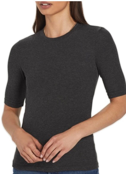 Tencel Plant Based Mid Sleeve Micro-Ribbed Tee Top by Goldie