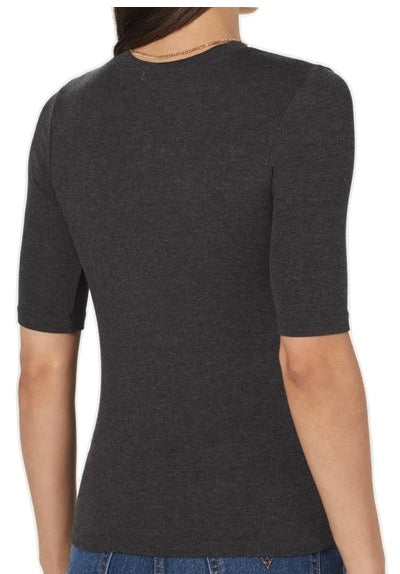 Tencel Plant Based Mid Sleeve Micro-Ribbed Tee Top by Goldie