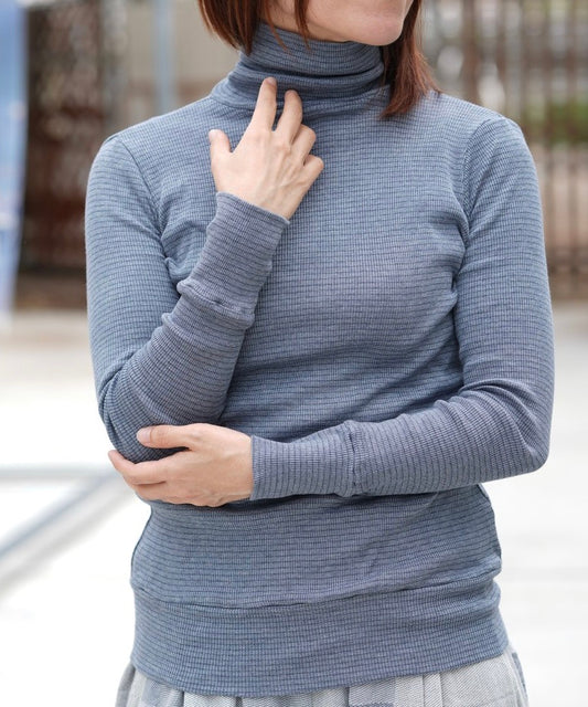 Kobi Stretch Rib Funnel Organic Cotton Turtle Neck from Japan