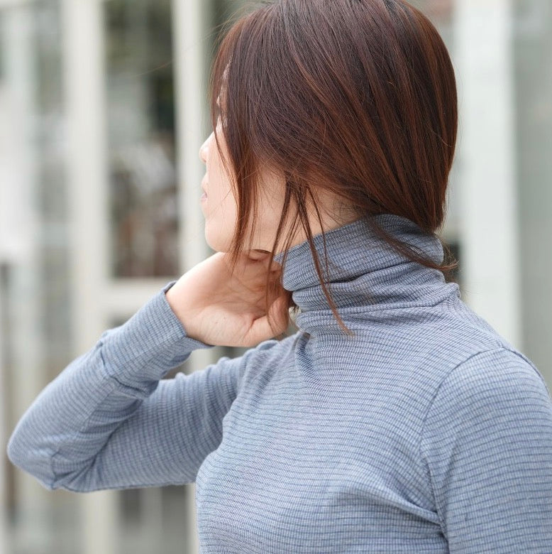 Kobi Stretch Rib Funnel Organic Cotton Turtle Neck from Japan